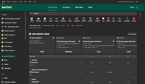 Sportwetten bei BET365 in der Schweiz